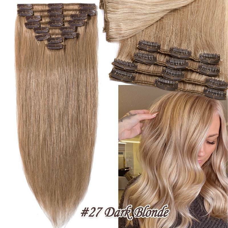 Clip In Hair Extensions Full Head Remy Human Hair 8-24 Inch Multiple Colors & Lengths