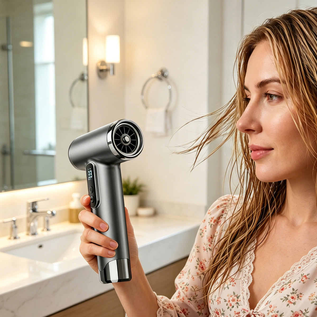 Portable Rechargeable Hair Dryer for Travel, 3-Speed & Temperature Settings, Cordless Design