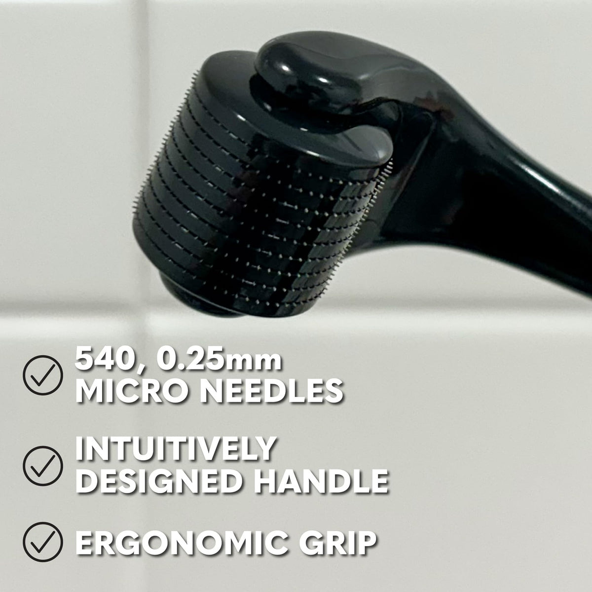 Derma Roller for Face Body & Beard - Titanium Needles, Black & Yellow