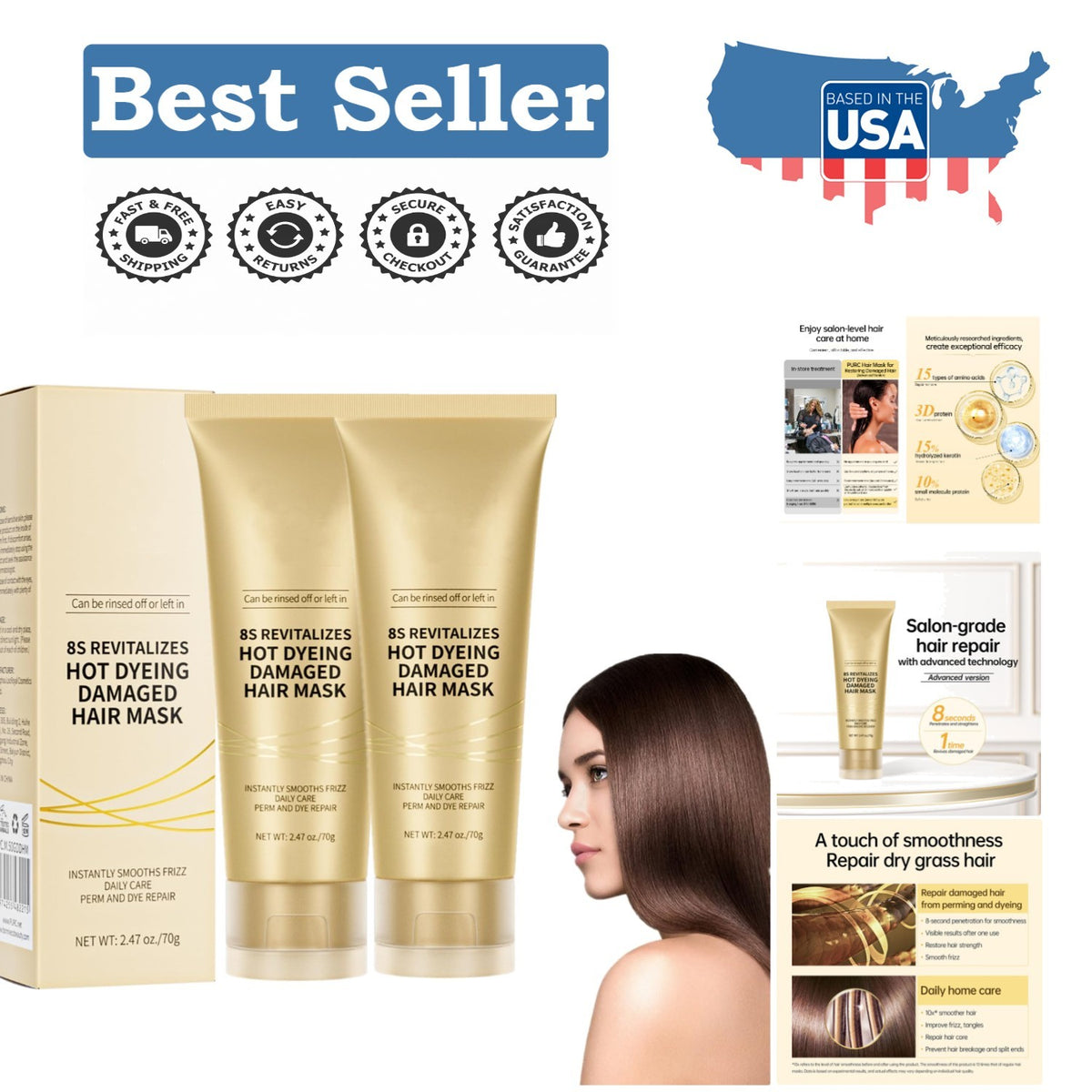 No-Rinse Hair Mask Set - Quick 8-Second Repair for Dyed & Permed Hair