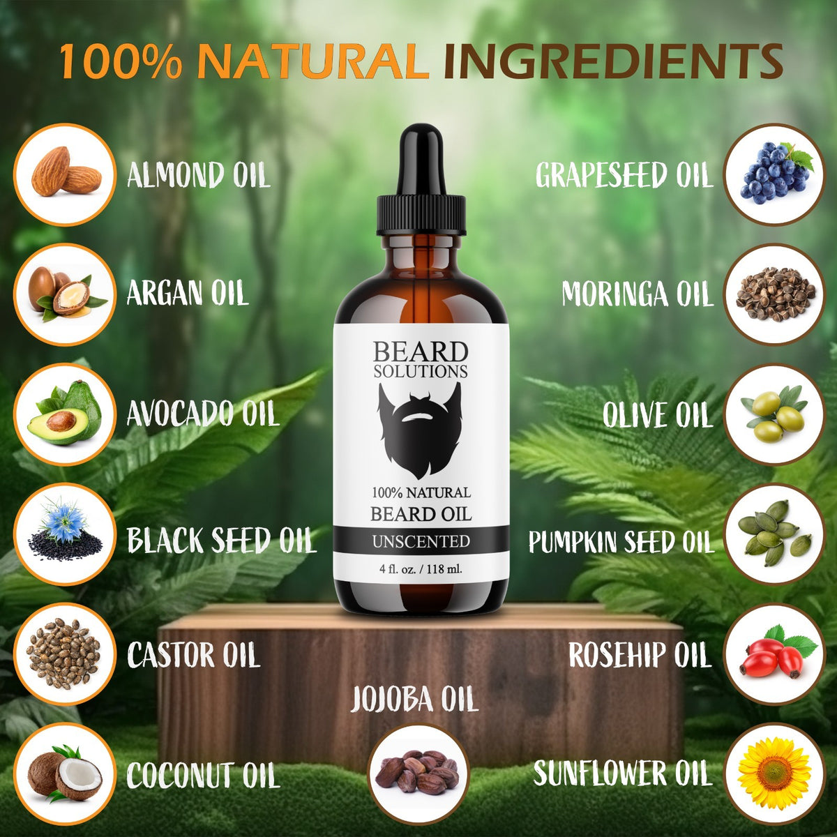 Unscented Beard Oil - 4 oz. Hair Growth Serum for Men, Nourishing & Hydrating