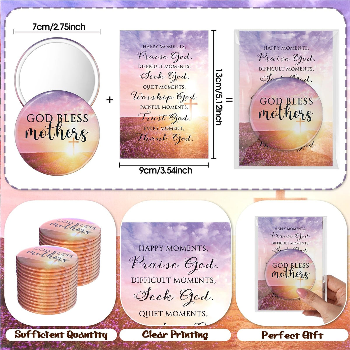 Religious Compact Mirror with Prayer Card Set - Mother's Day Christian Gifts