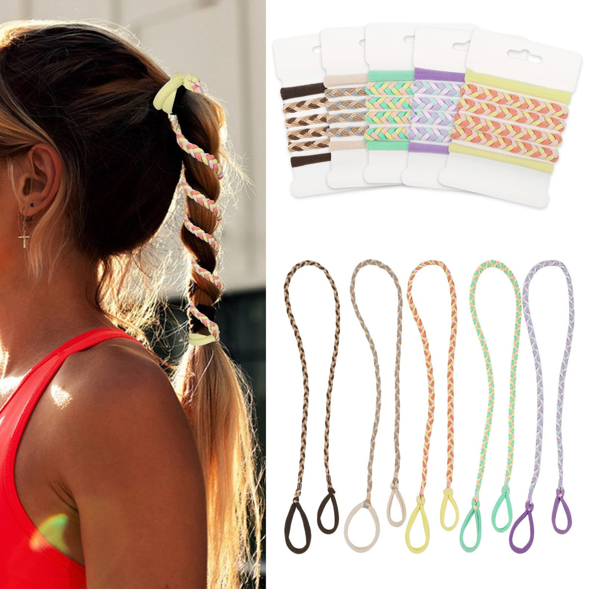 5 Pcs Spiral Hair Ties for Women & 1 Count (Pack of 5), Mixed Color