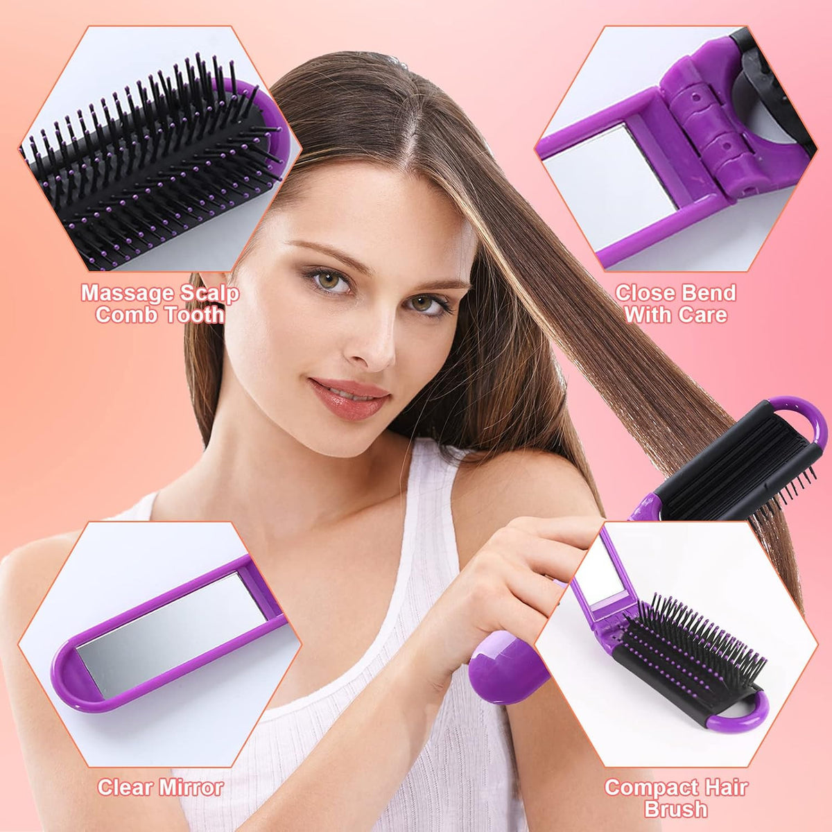 20 Pcs Foldable Travel Hair Brush with Mirror, Compact Portable Hairbrush Set