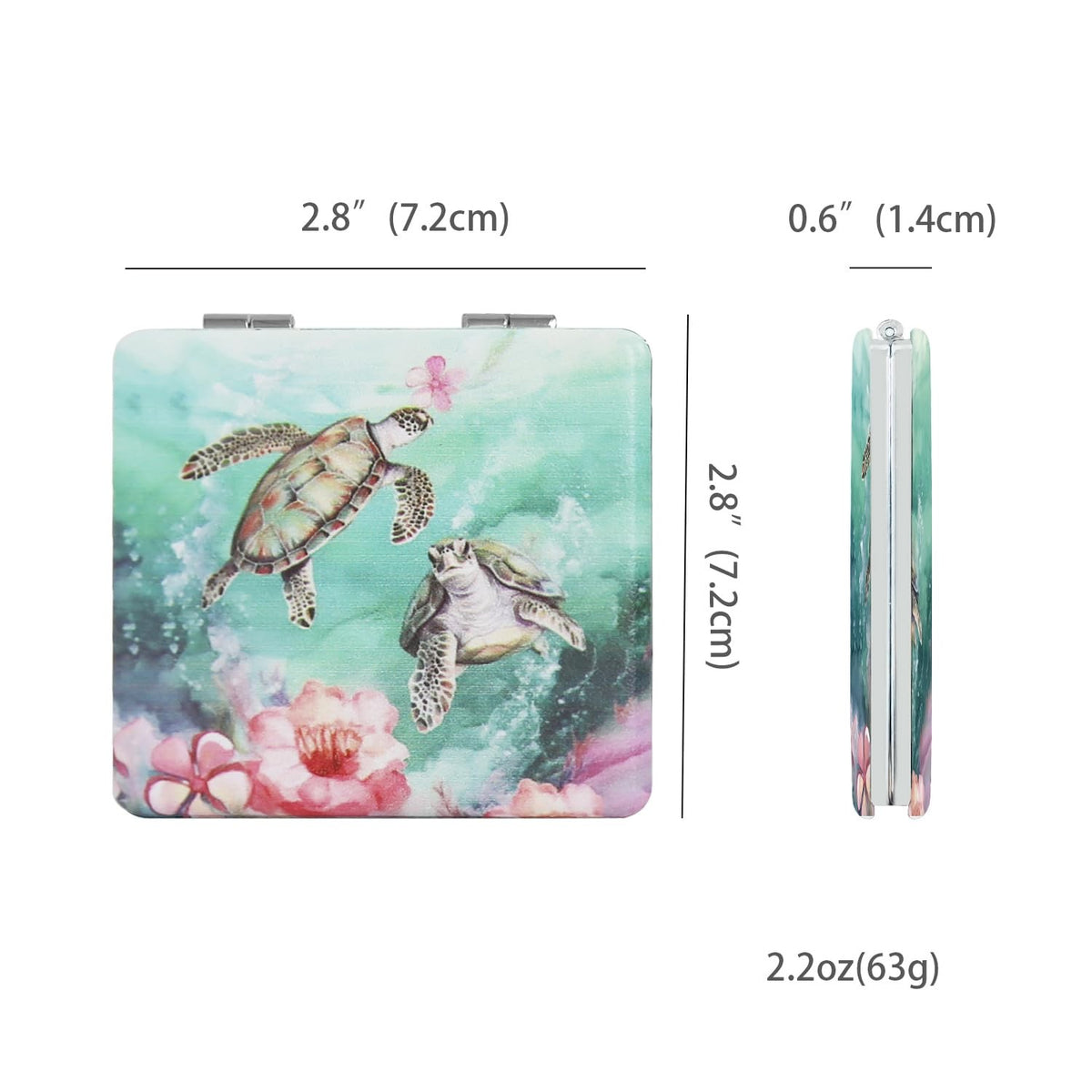 2 Pack Square Travel Compact Mirrors 2.8 Inch Double Sided with Magnification