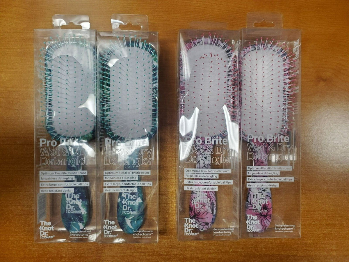 2 Pack Wet & Dry Detangler Hair Brushes with Prints - Painless Tangle Tamer
