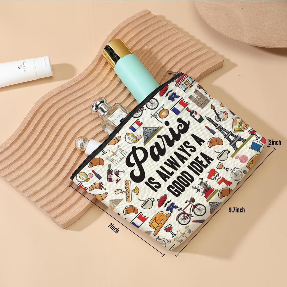 Paris Skyline Cosmetic Bag Travel Makeup Organizer Gift for Women & Girls