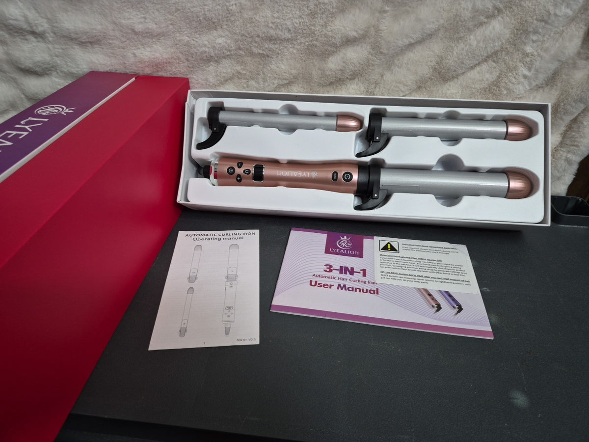 Automatic Hair Curling Iron with 3 Replaceable Barrels - Pink Gray
