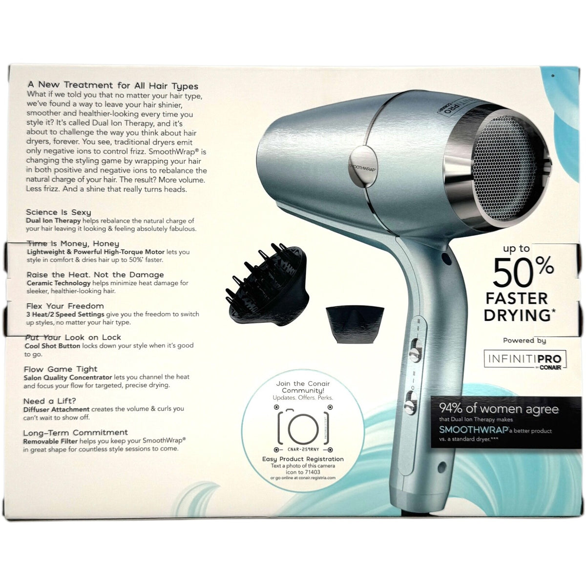 Conair InfinitiPRO Dual Ion Ceramic Hair Dryer 1875W Mint 910N