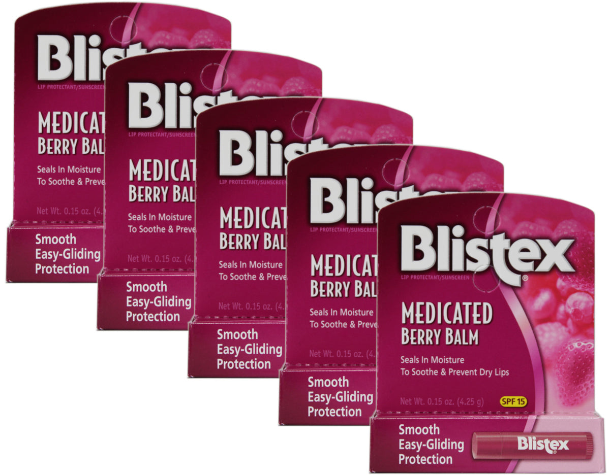 Medicated Berry Lip Balm - Moisturizing Chapped Lips, Pack of 5