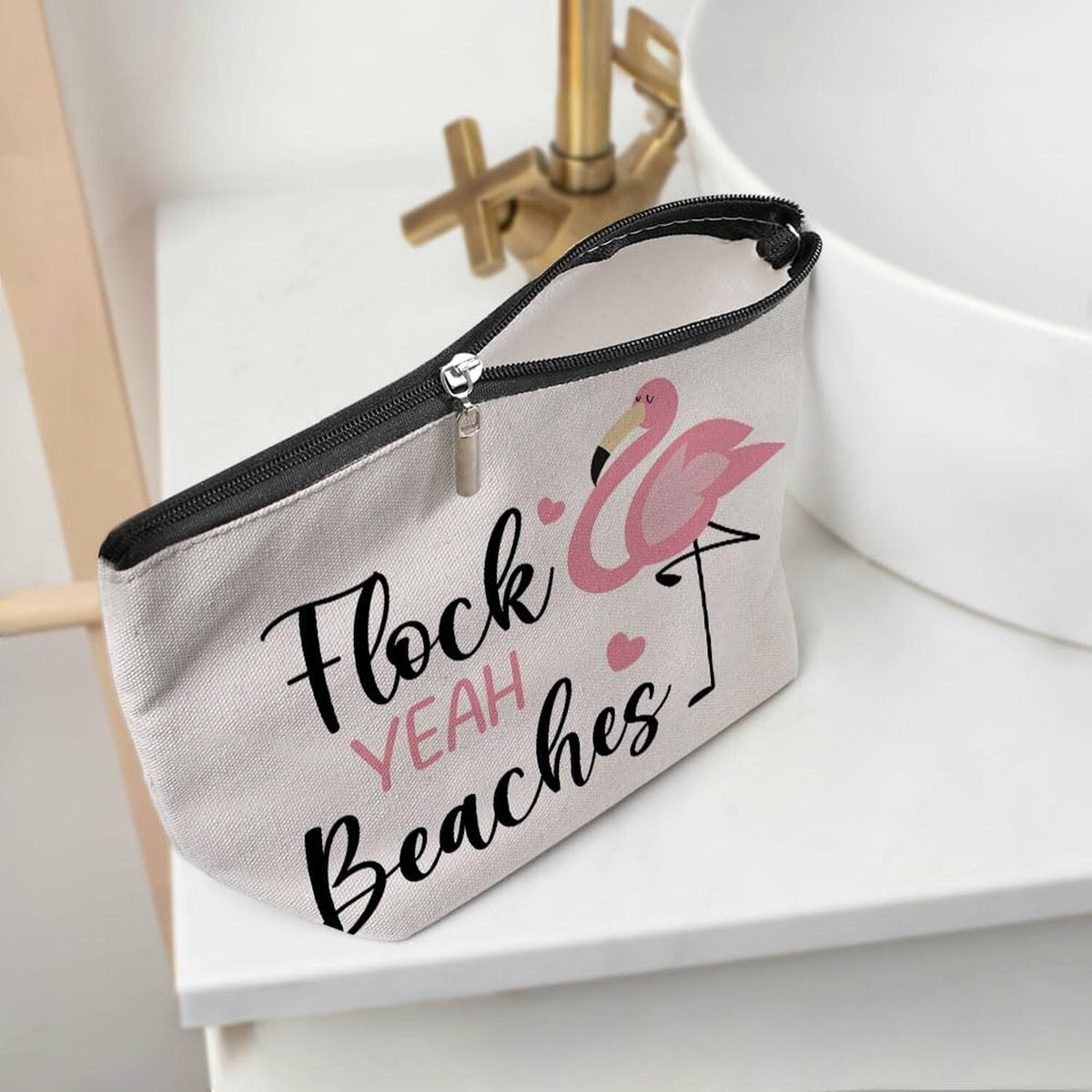 Pink Flamingo Makeup Bag Waterproof Travel Toiletry Bag for Women