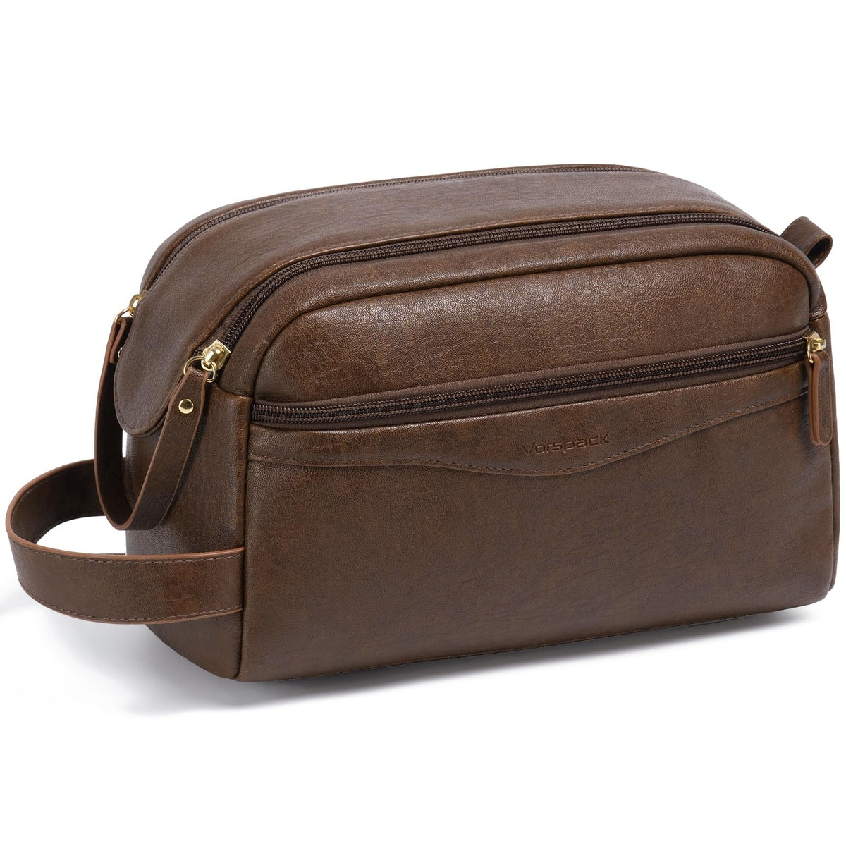 Men's PU Leather Toiletry Bag with Wide Opening Travel Organizer