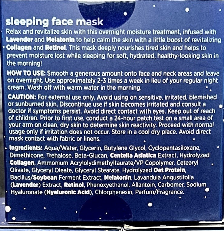 Lavender and Melatonin Sleep Face Mask with Collagen and Retinol - Lot of 4