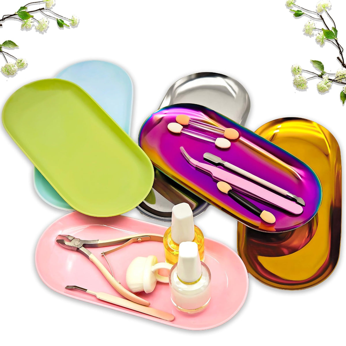 Colorful Mirror Finish Nail & Jewelry Organizer Tray - 7x3.3 Inch