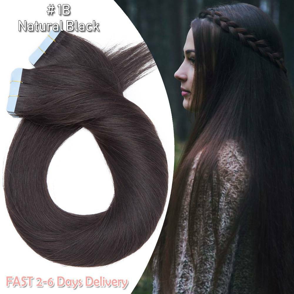 Remy Human Hair Extensions Full Head Skin Weft 80pcs Thick Tape-In Set