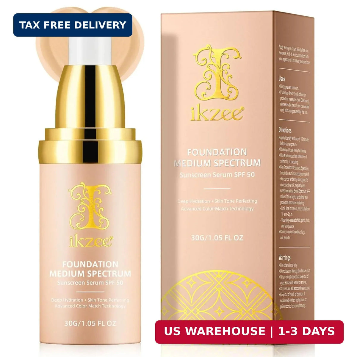 4-in-1 Waterproof Foundation with SPF 50+ Color Changing Longwearing Makeup