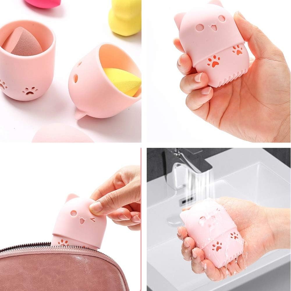 2 Pcs Makeup Blender Holder and Travel Case Silicone Cosmetic Sponge Organizer