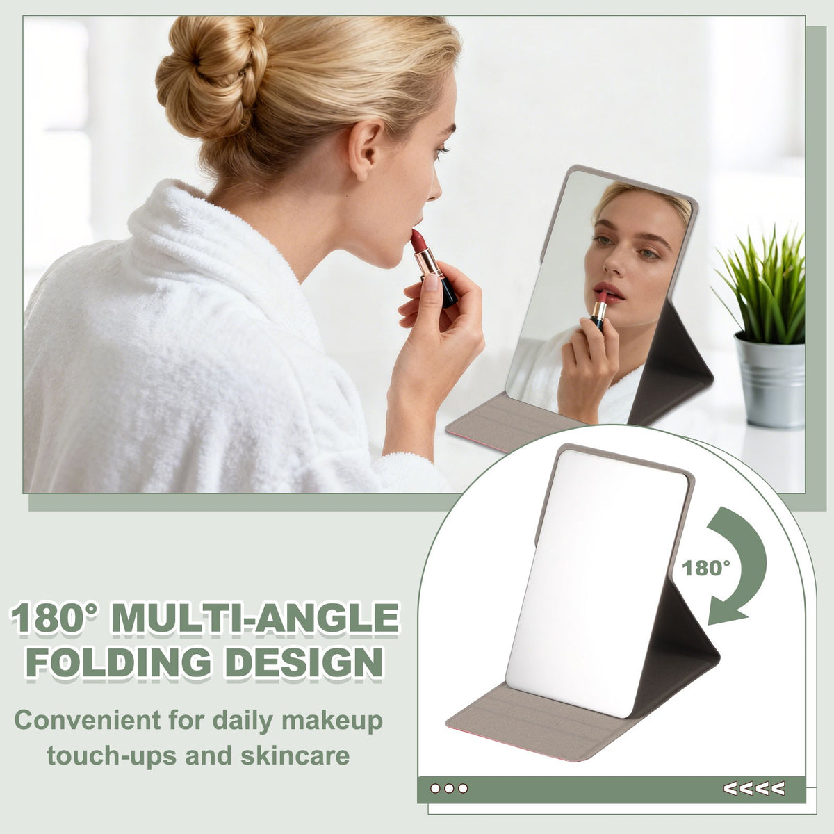 2 Pack Compact Folding Mirror with Case - Red, 3.5 x 2.2 Inches