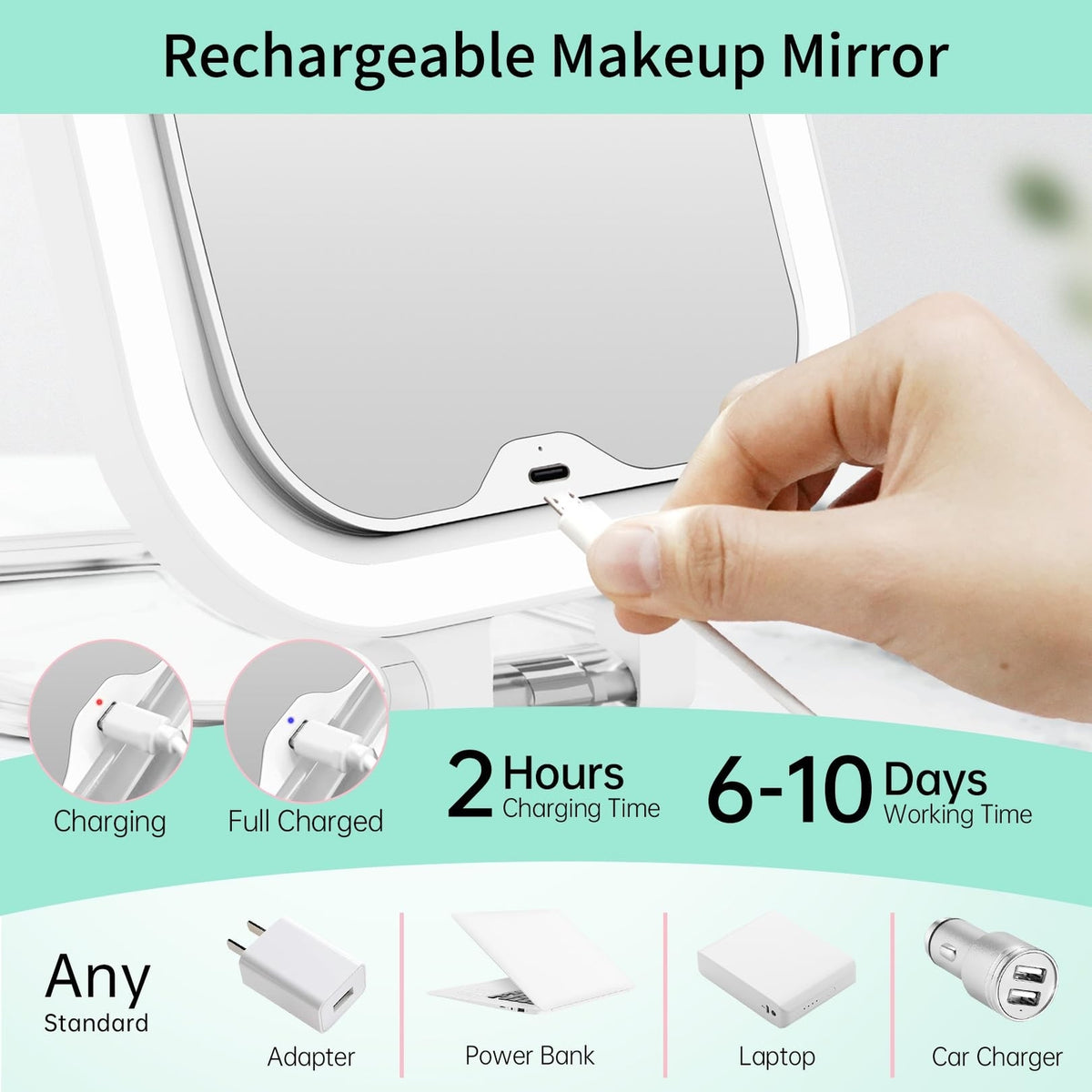 Rechargeable 10X Magnification Travel Makeup Mirror with LED Light