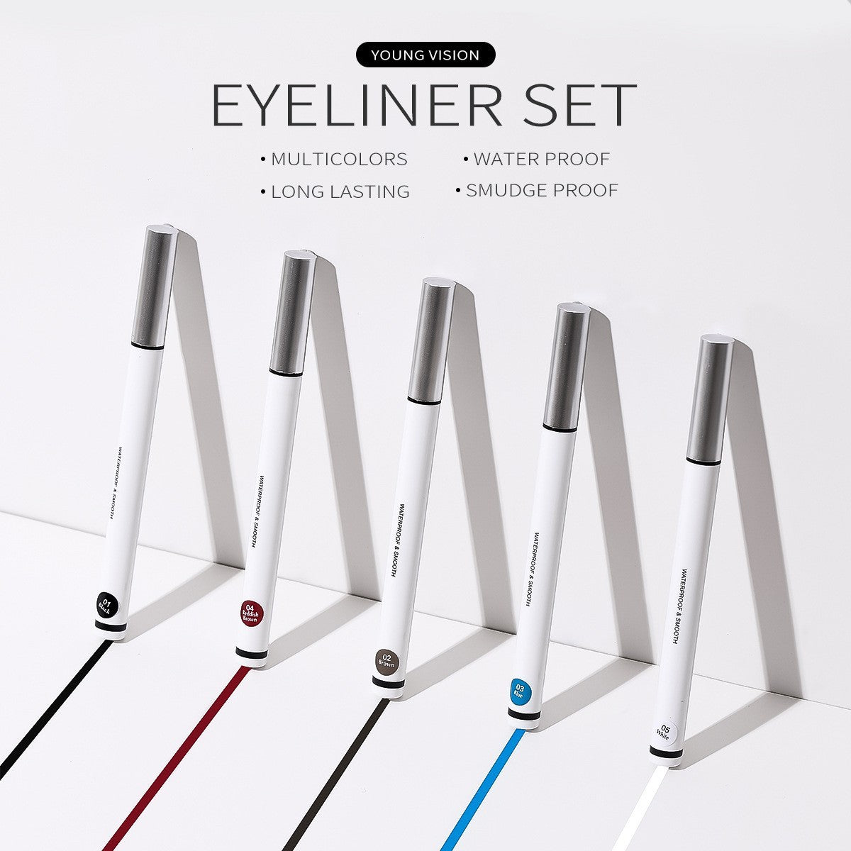 Liquid Eyeliner Set Matte Waterproof Smudge-Proof Long Lasting Eye Makeup 5 Pieces
