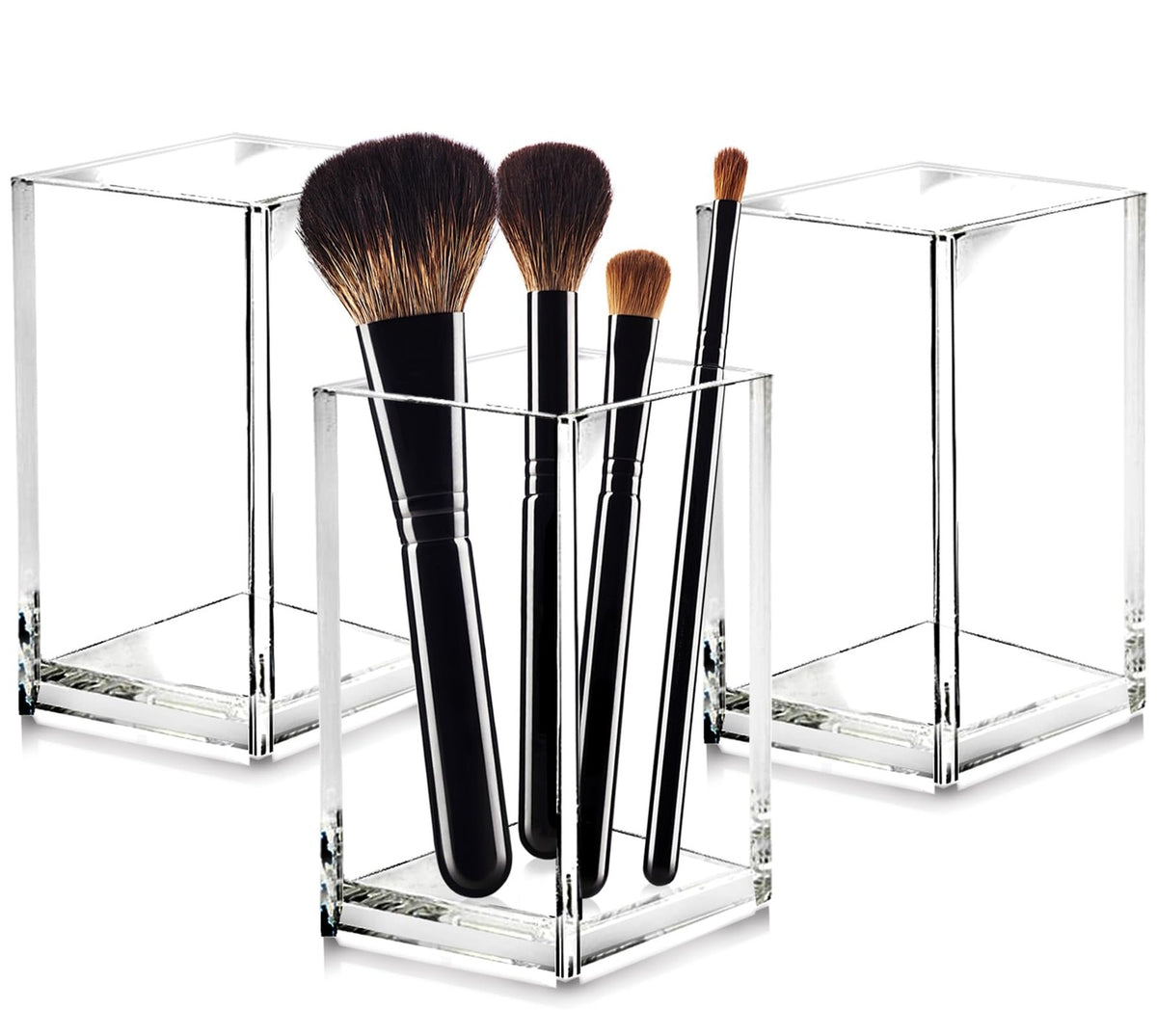 Clear Acrylic Makeup Brush and Pen Organizer - 3 Pack Desk Storage