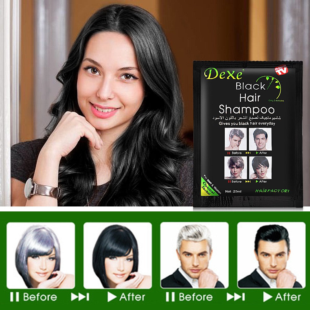 Black Hair Dye Shampoo - 10x25ml Herbal Color Treatment