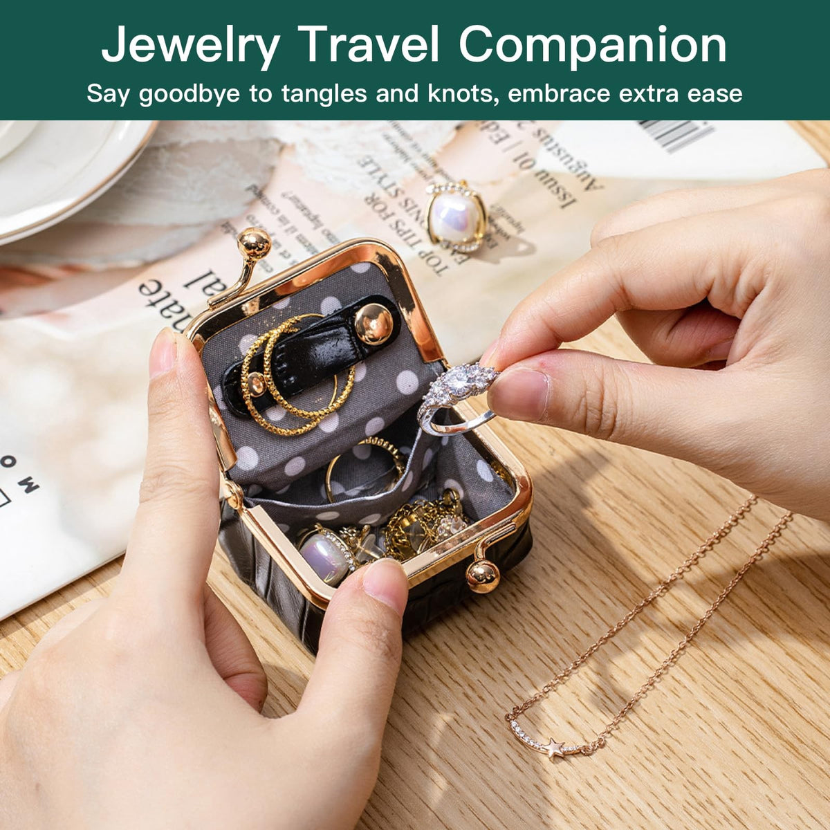 Mini Travel Jewelry Box Organizer with Crocodile Pattern, Small Light Purple