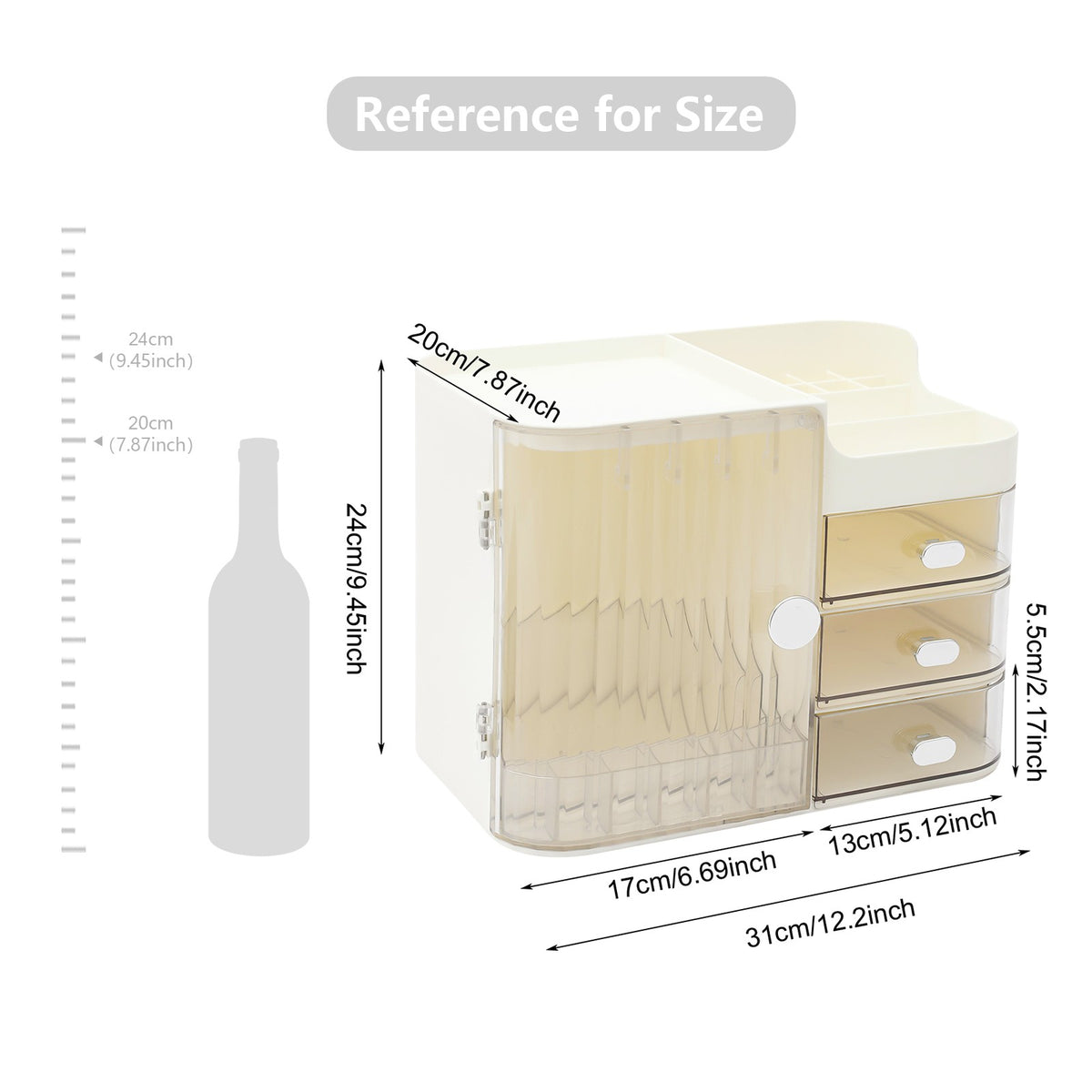 Tiered Makeup Organizer with Mirror and Multiple Compartments for Cosmetics