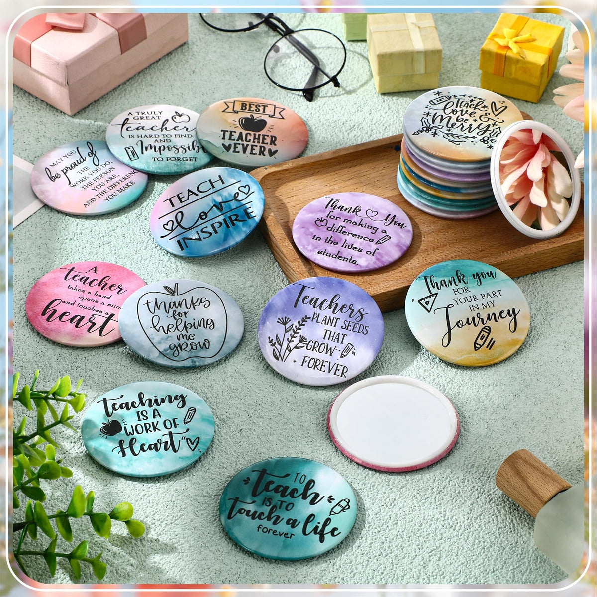Teacher Appreciation Mini Pocket Mirror Set - 24 Vibrant Small Compact Mirrors