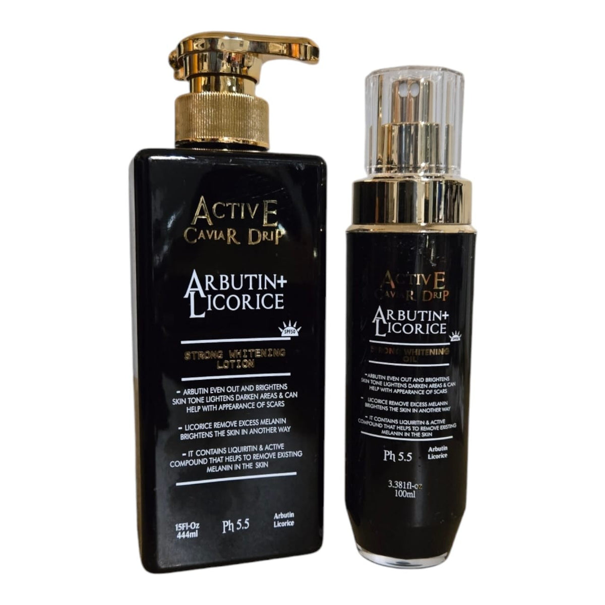 Active Caviar Drip Arbutin Licorice Lotion and Oil for Skin Brightening