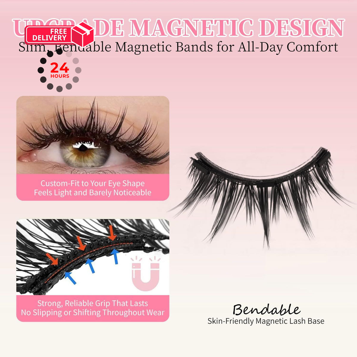 Magnetic False Eyelashes with Applicator - Natural 3D Fluffy Look, Pack of 1