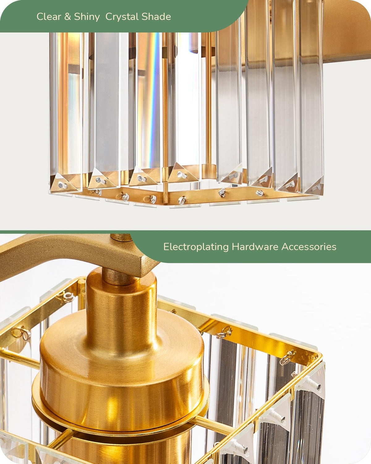 Modern Bathroom Vanity Light Set with Crystal Shades - Gold Wall Sconces