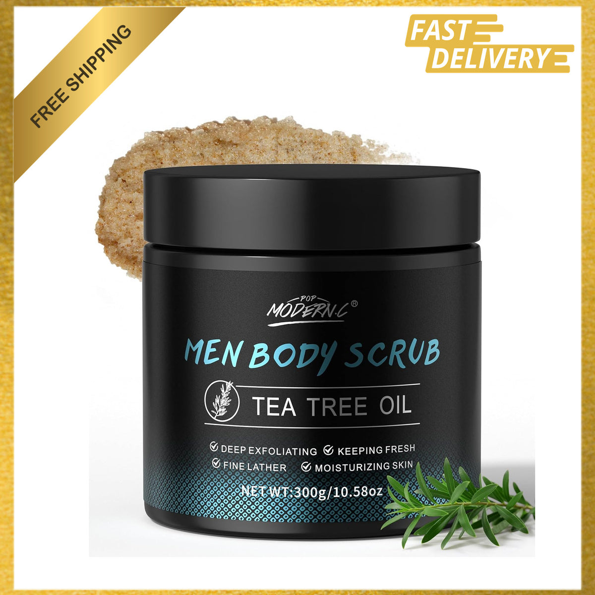 Men's Exfoliating Body Scrub with Tea Tree Oil for Back Chest Shoulders
