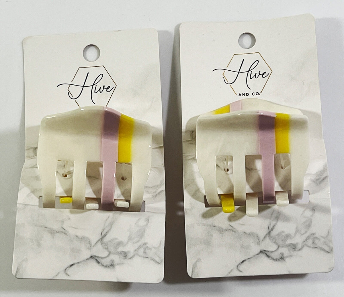 HIVE AND CO HAIR CLIPS WHITE YELLOW PURPLE PACK OF 2