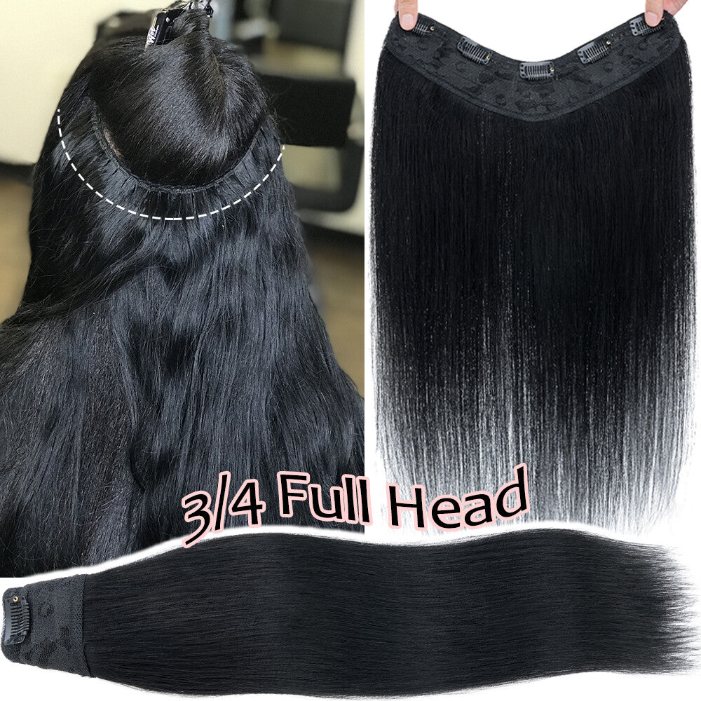 Clip-In Human Hair Extensions V-Shape Half Head - Remy Straight Hair