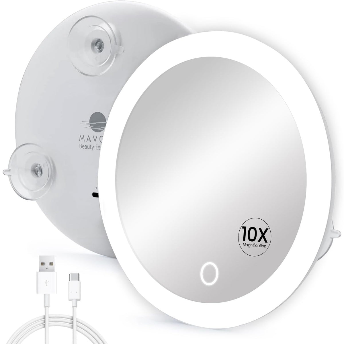 6.8-Inch LED Magnifying Mirror with 10X Magnification and Suction Mount