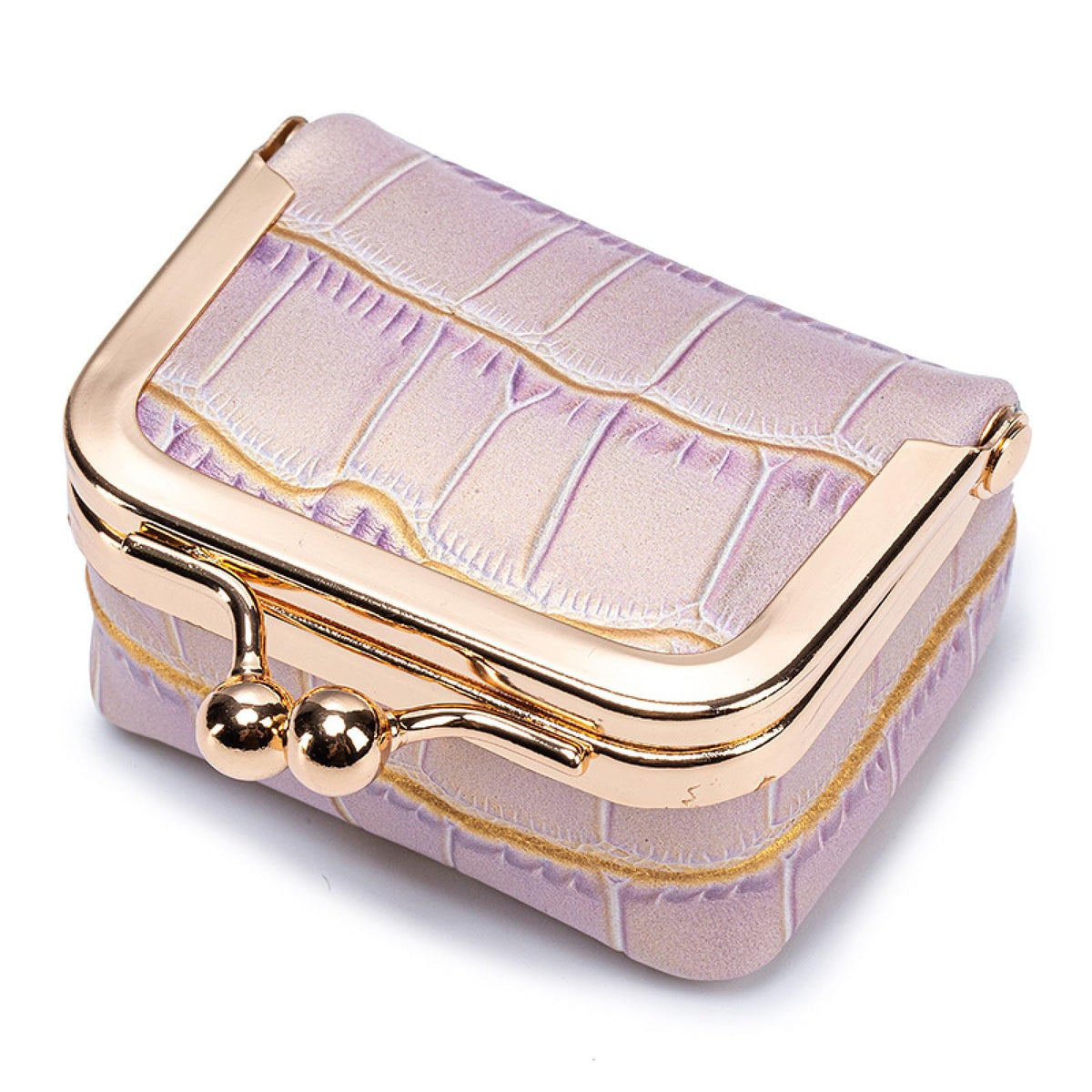 Mini Travel Jewelry Box Organizer with Crocodile Pattern, Small Light Purple