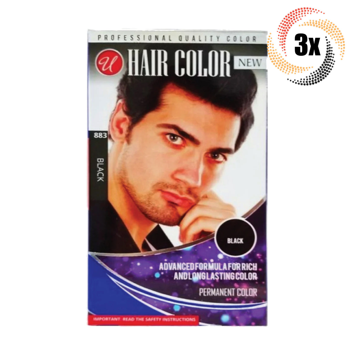 Men's Black Permanent Hair Dye - 3 Pack