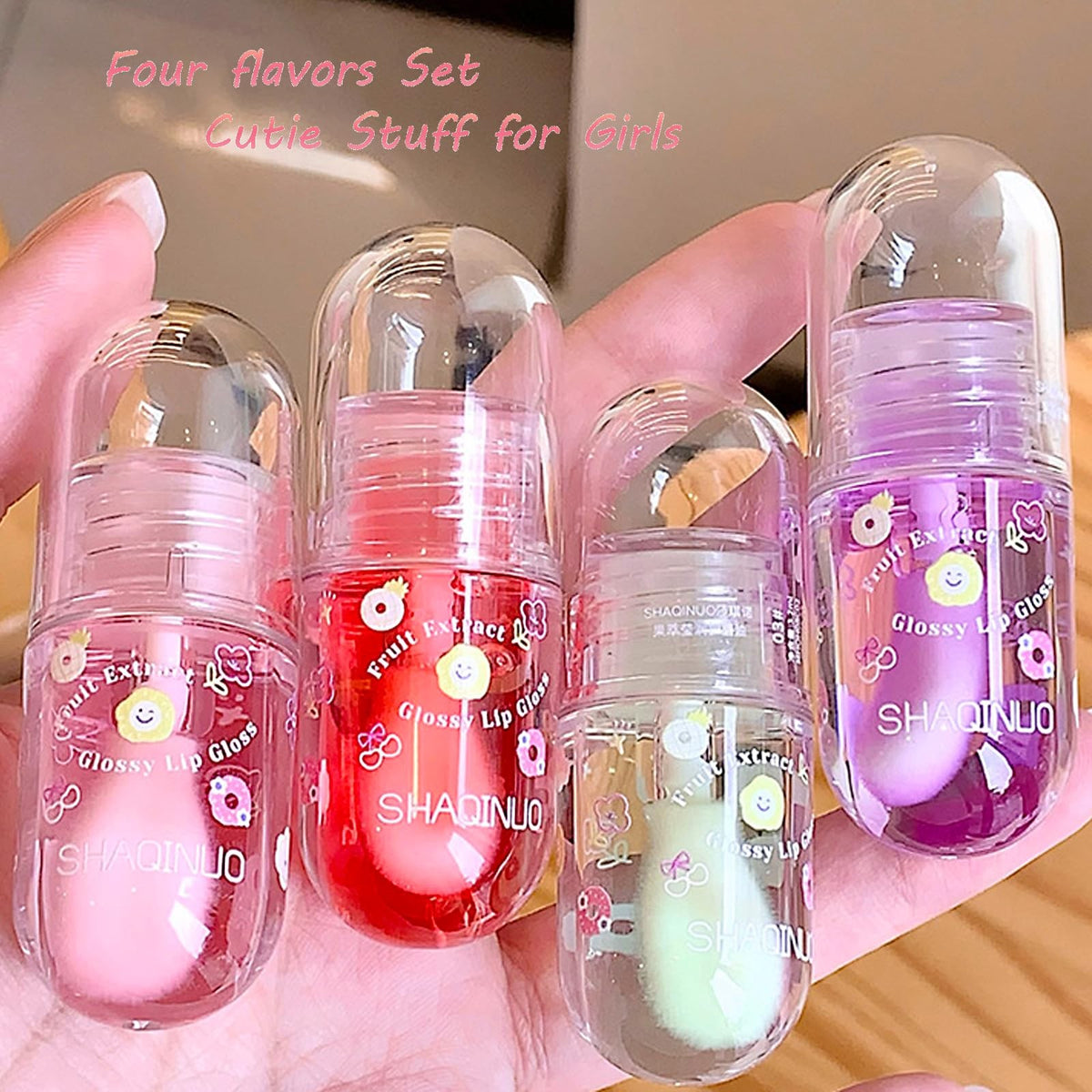 Lip Gloss Oil Set - Fruit Flavored Hydrating Lip Oil Pack of 4