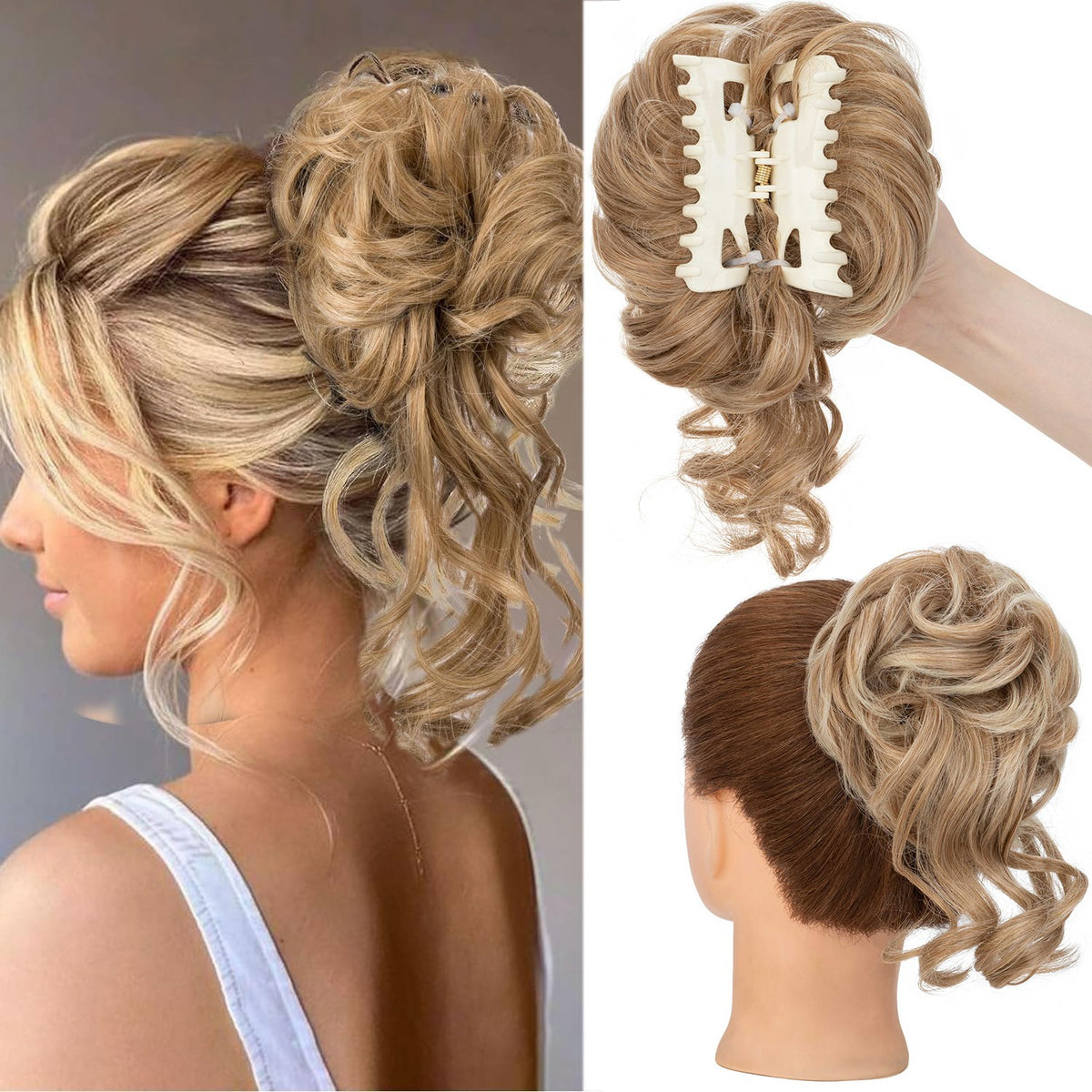 Thick Messy Curly Hair Bun Claw Clip Extensions - Multiple Colors & Lengths