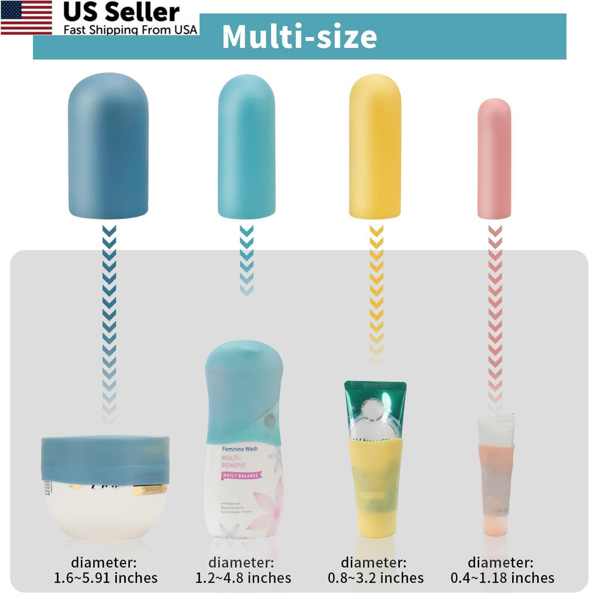 24 Pack Silicone Bottle Covers for Travel and Storage - Multiple Sizes
