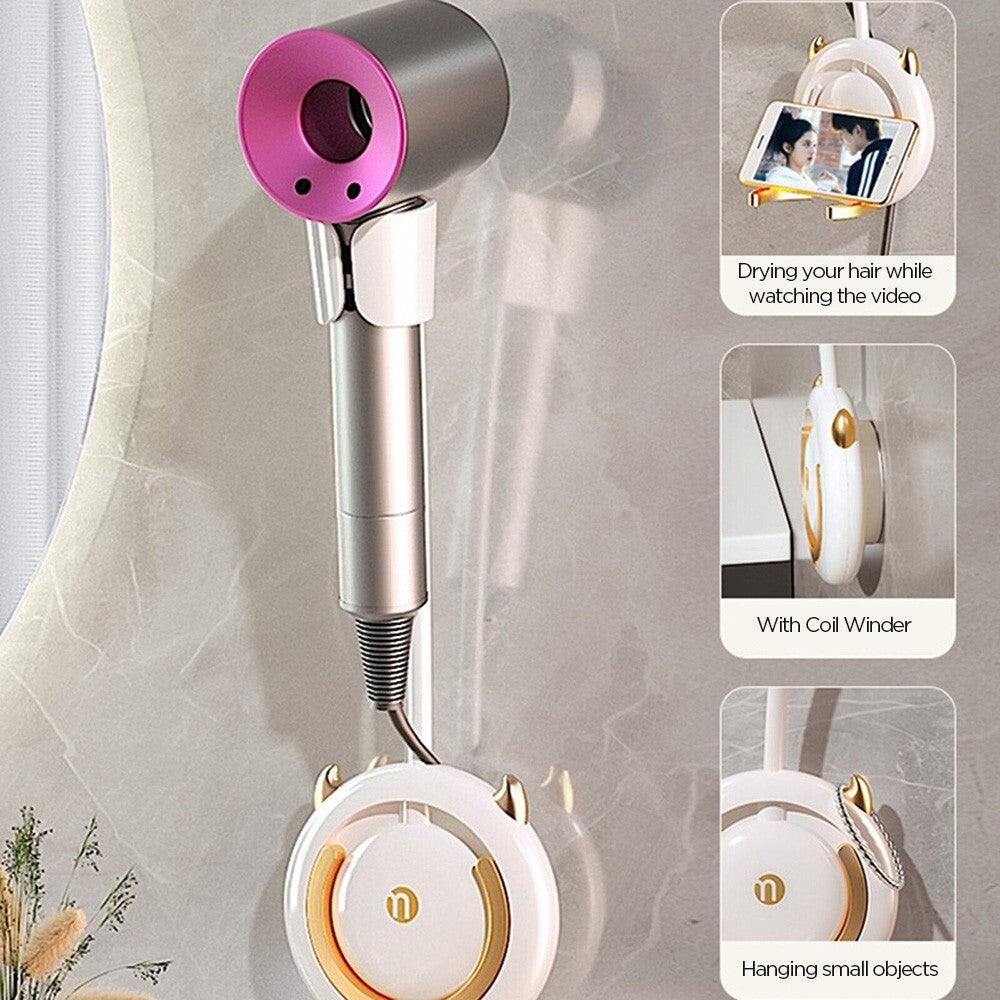 Adjustable Wall-Mounted Hands-Free Hair Dryer Holder Support Rack - Self-Adhesive