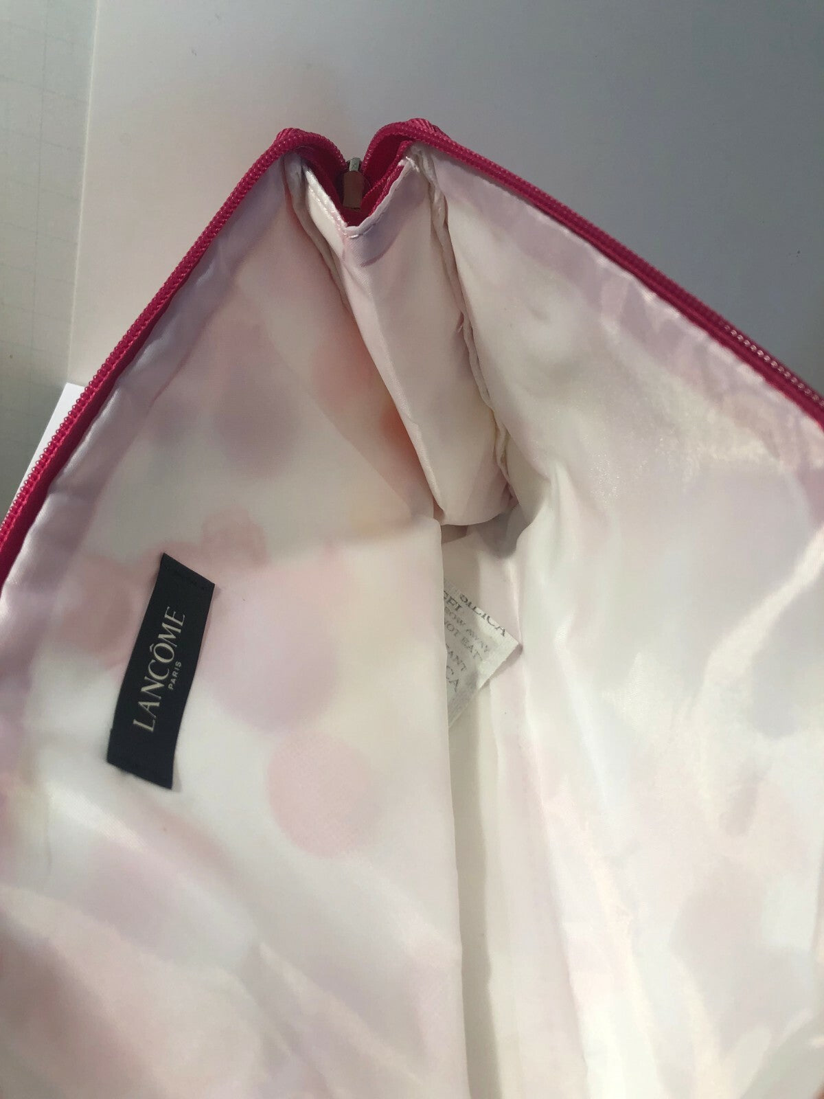 Pink & White Cosmetic Travel Bag with Rose Zipper Pull - 9 Inch Makeup Organizer