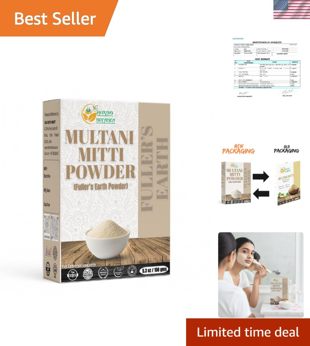 Chemical-Free Multani Mitti Earth Clay Face & Hair Mask - Detoxifying 5.3oz