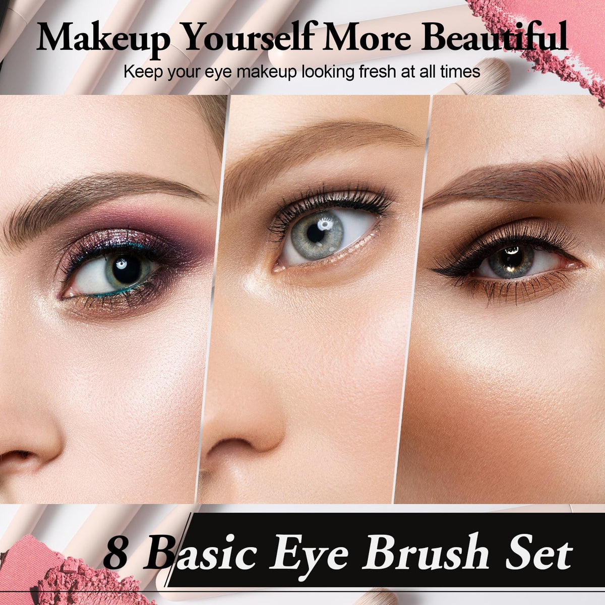 Professional Eye Makeup Brush Set - 8 Vegan Brushes for Blending & Detailing