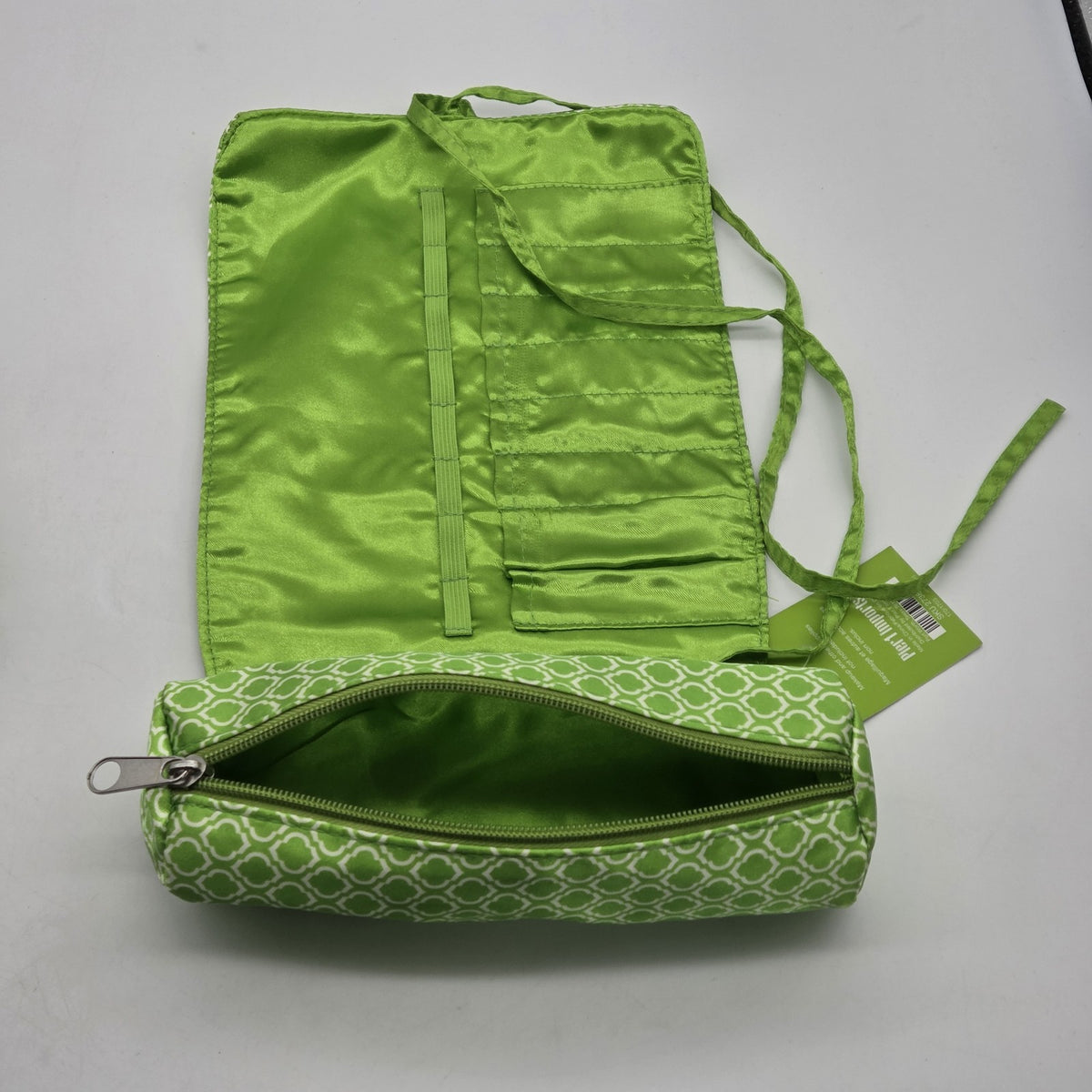 Pier 1 Imports 3-Piece Green Cosmetic Bag Set with Brush Roll and Pouches