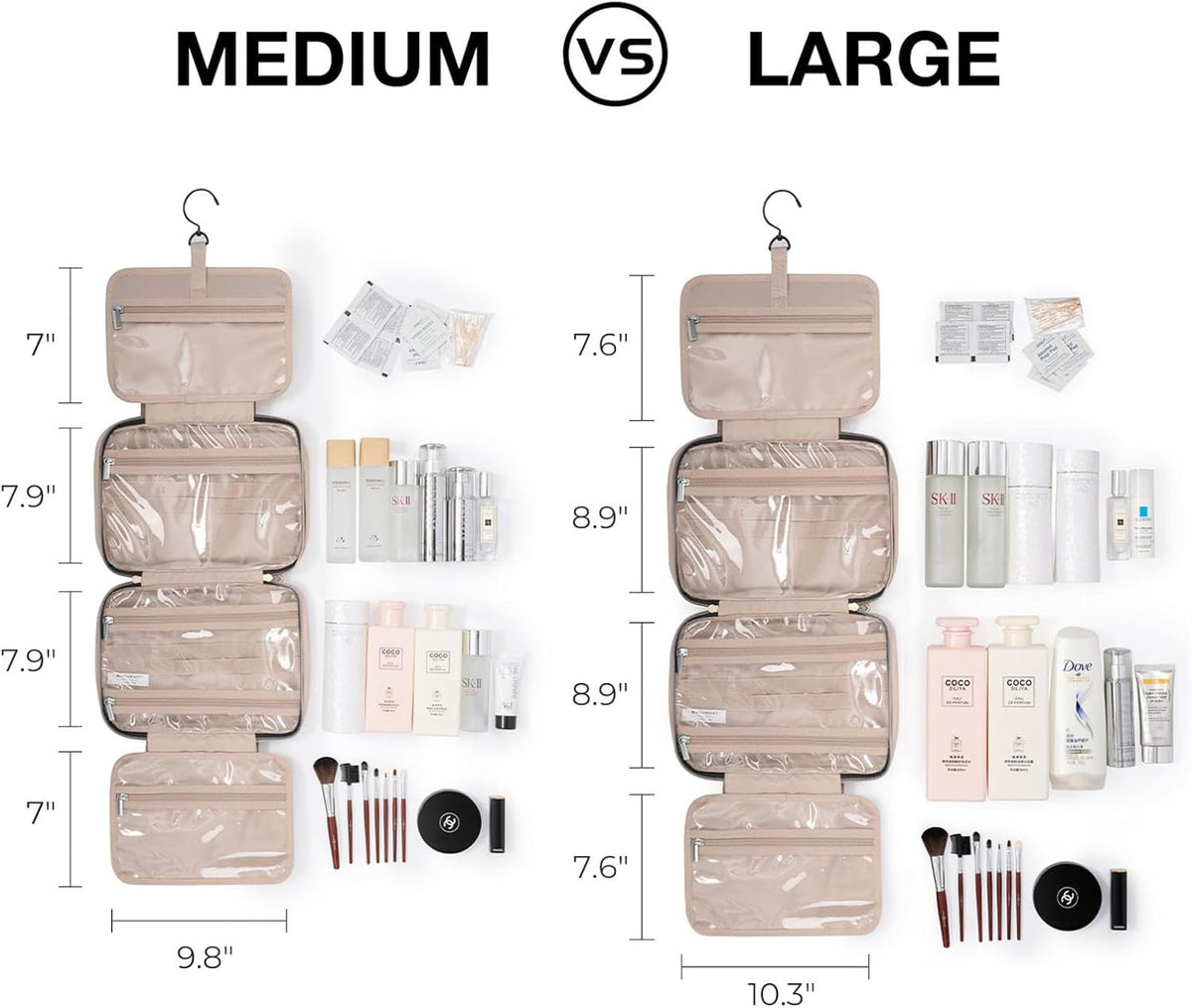 Water-Resistant Travel Toiletry Bag with Hanging Hook and Compartments