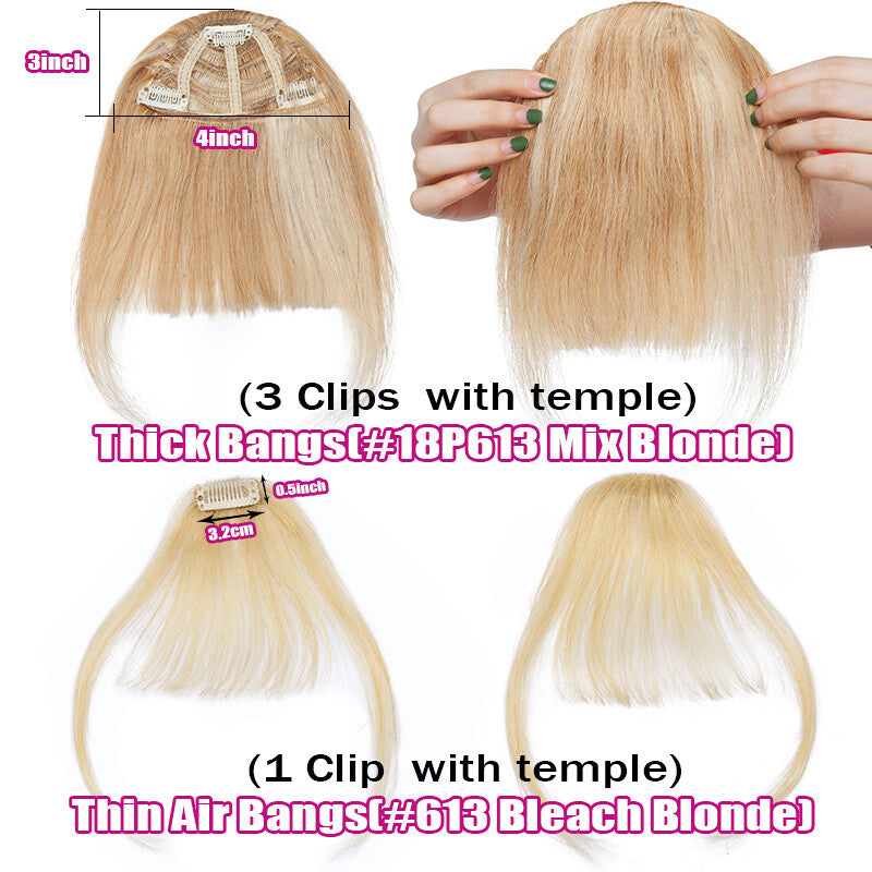Women Remy Clip-In Hair Extensions Bangs Front Top Piece - Blonde & Dark Colors