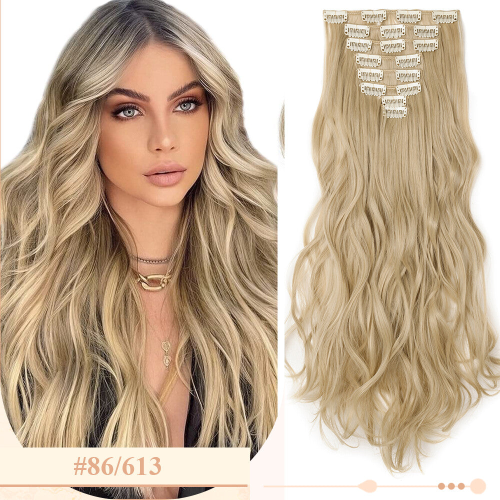 Clip-In Hair Extensions Full Head Ombre Highlight Synthetic Thick Hair 8-24 Inches
