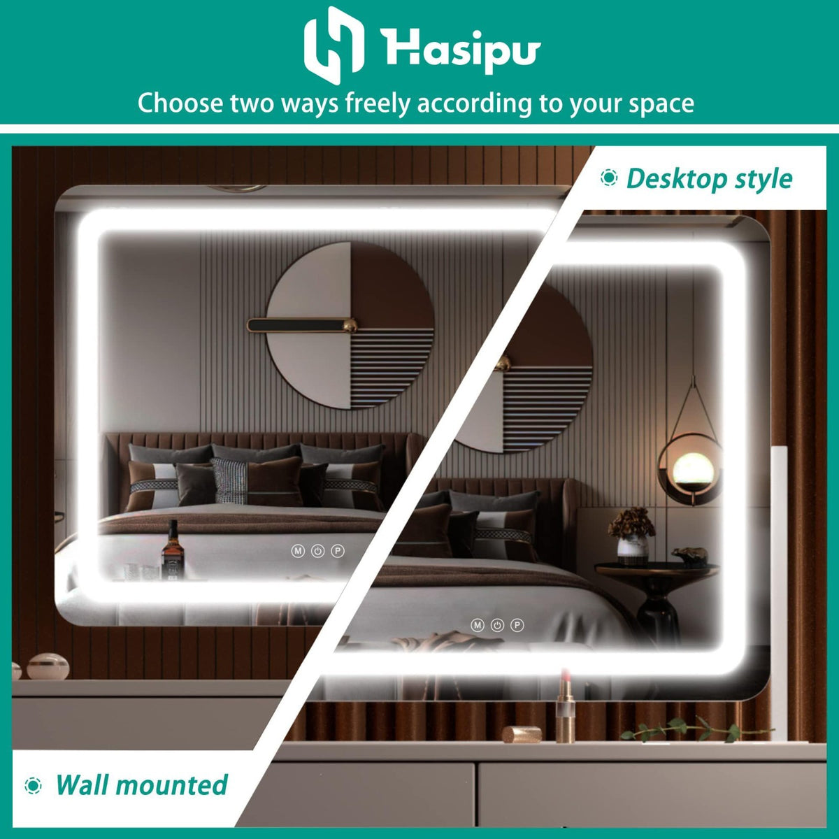 LED Makeup Mirror with Lights 24.2x20 Dimmable 10X Magnification 360° Rotation